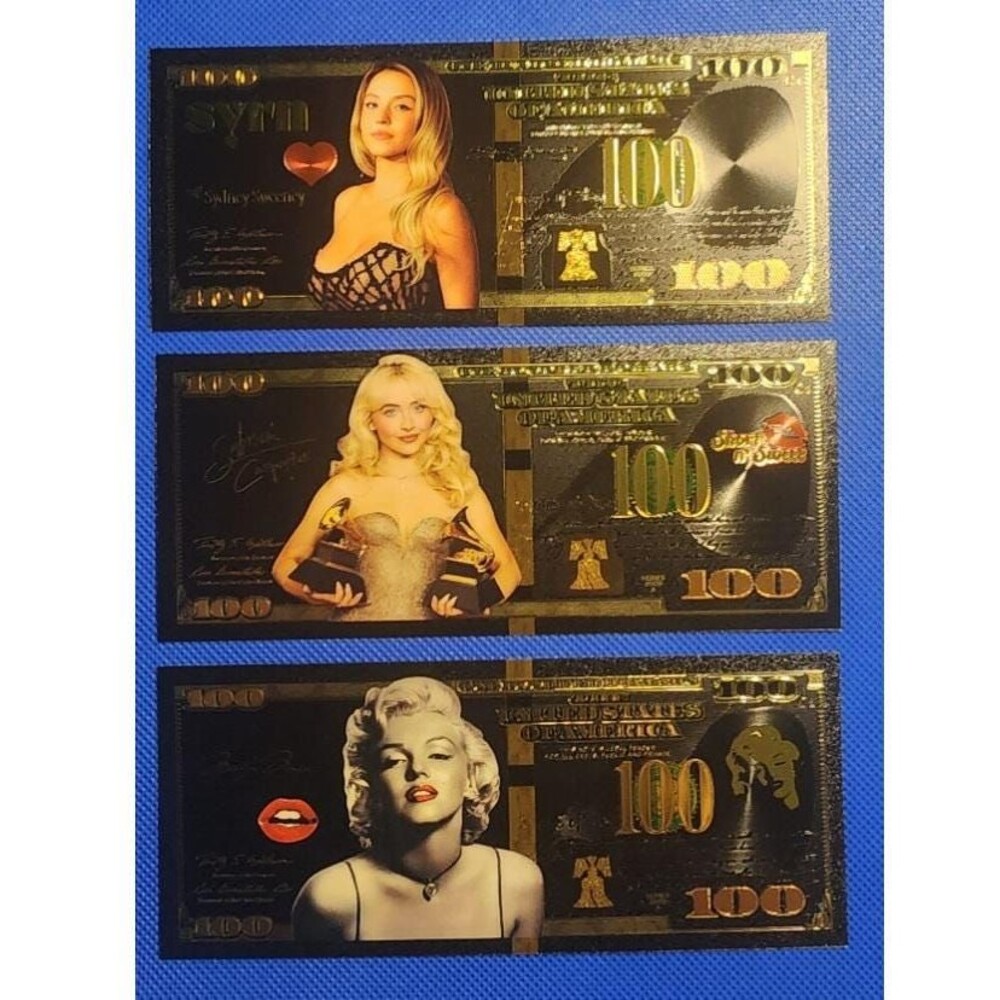 Gold Plated Banknotes Set – Sydney Sweeney, Sabrina Carpenter, Marilyn Monroe Co